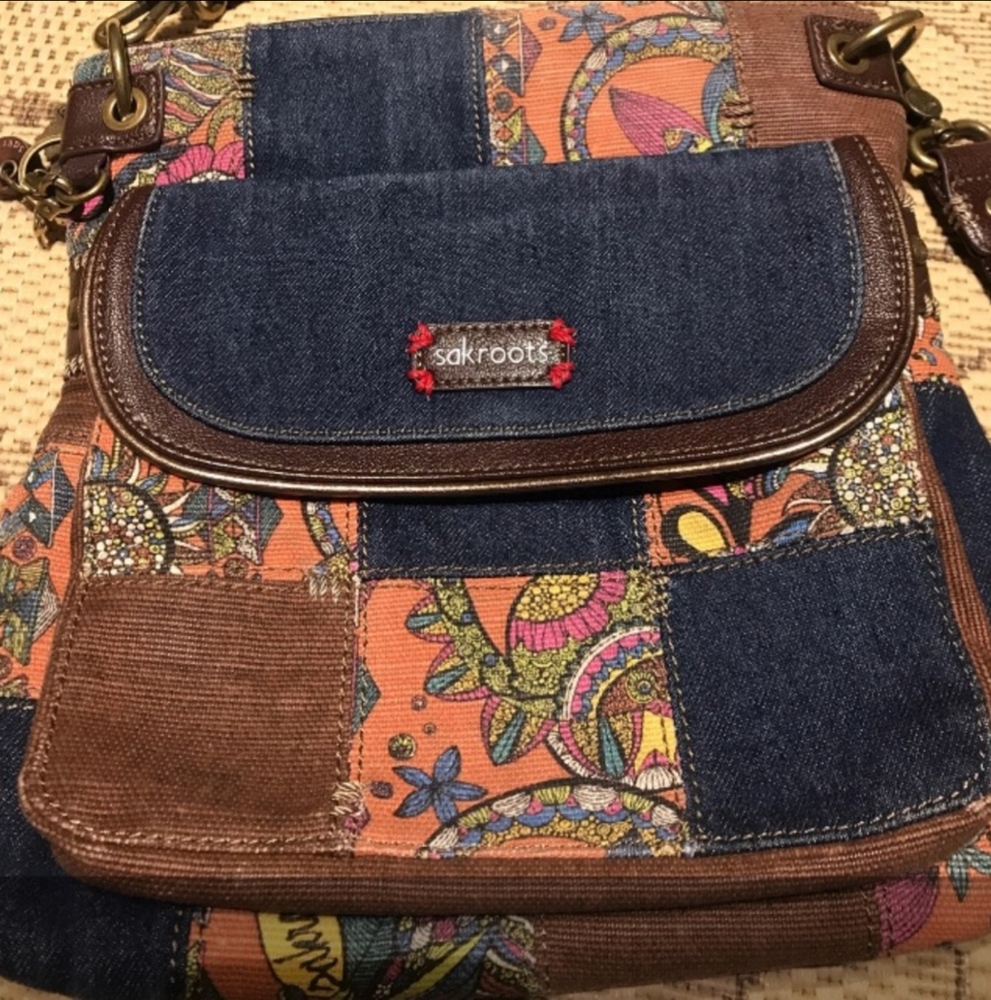 Sakroots | Blue Orange Boho Owl Patchwork Denim C… - image 1